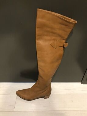 Brian Atwood Tan Over-the-Knee Pointed Toe Boot